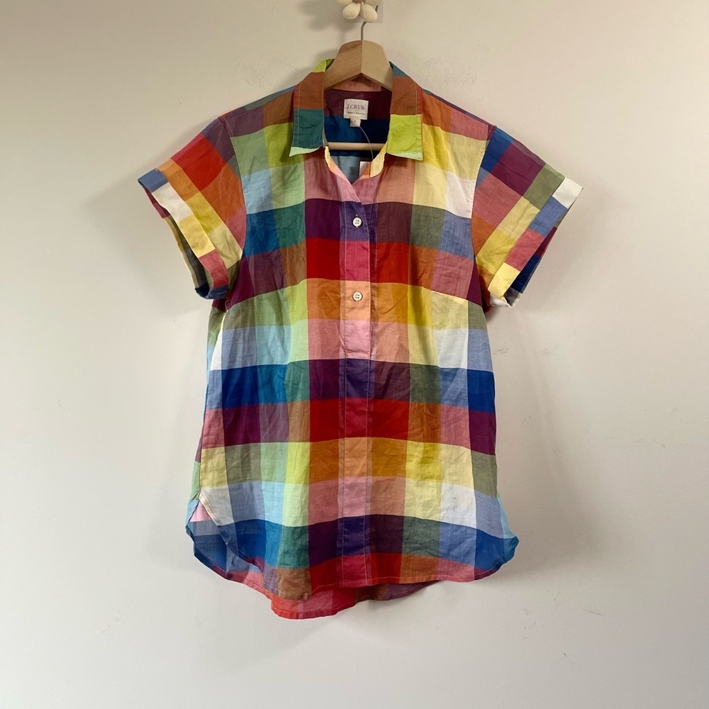 J. Crew Multicolor Plaid Short Sleeve Top
